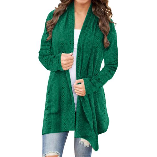 Women's Long Crochet Cardigan Sweater Long Sleeve Open Front Knitted