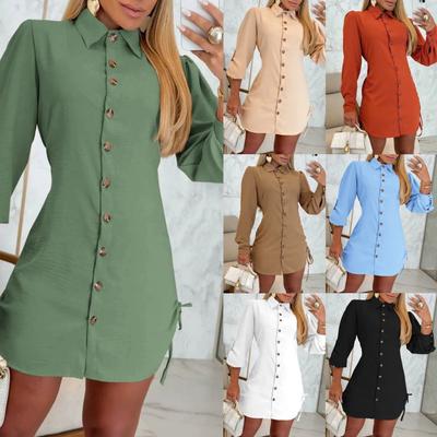 Spring and Autumn Fashion Long-sleeved Shirt Solid Color On Both Sides of The Drawstring Dress Women