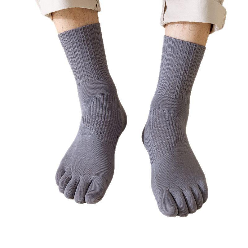 Black Five-fingered Socks for Men, Cotton Socks for Autumn and Winter, Anti-odor, Boneless, Antibacterial, Toe-separating Socks for Spring and Autumn