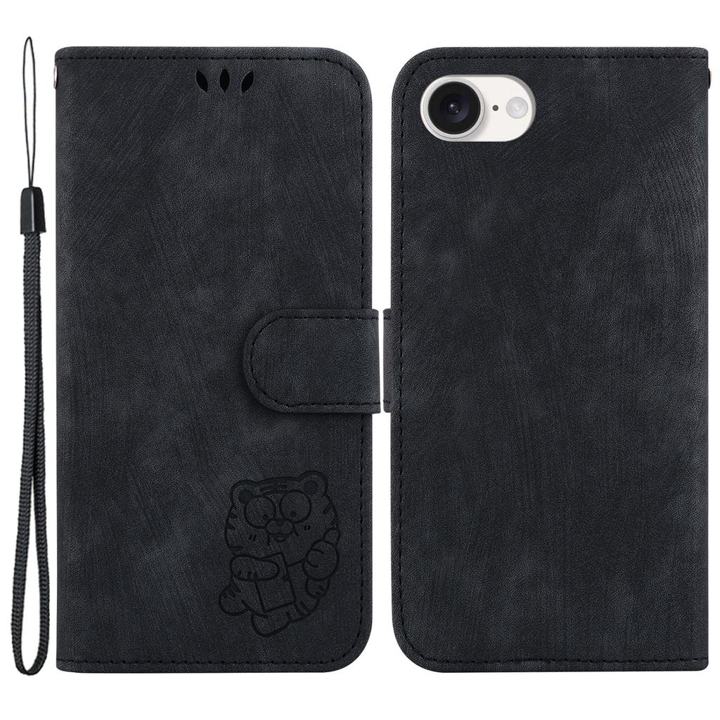 For iPhone 16e Case Wallet PU Leather Flip Phone Stand Cover with Imprinted Tiger Pattern