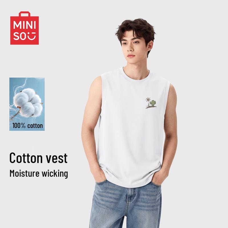 MINISO Men's Pure Cotton Casual Sleeveless T-Shirt