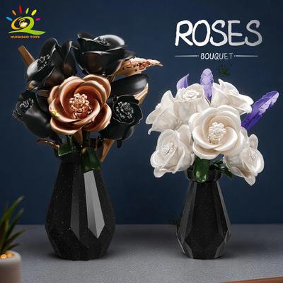 Rose Moc Flower Model Building Blocks 3D Bouquet Bricks Children Diy Toys Home Decor Valentine'S Day Gift For Girls