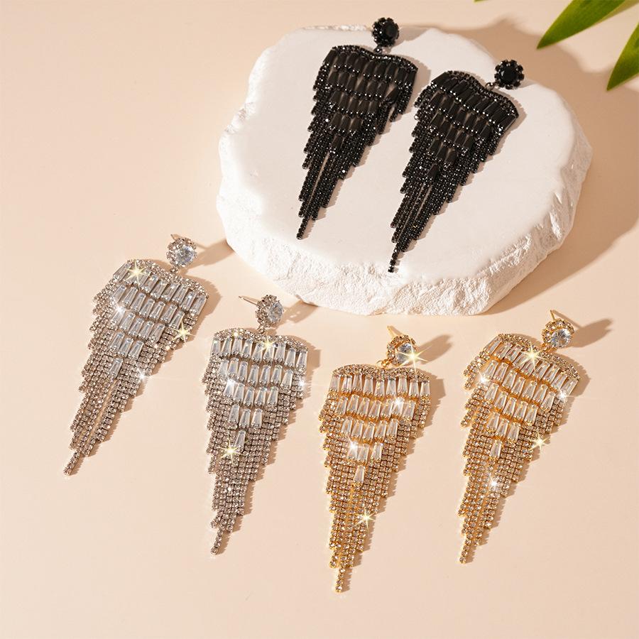 Light Luxury Zircon Fringed Silver Needle Earrings Exaggerated Earrings