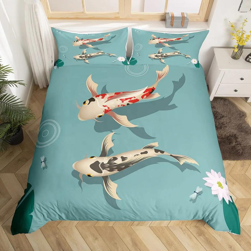 Japanese Style Crane Soft Duvet Cover Set Ful Sized Dimensions,Exotic Red Sun Sea Waves Beding Sets,Vintage Ukiyoe Traditional Warm Comforter Cover