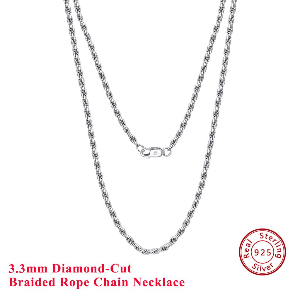 Effie Queen 1.2/1.5/1.7/2.3mm Rope Necklace Unisex Daily 925 Sterling Silver Twisted Rope Chain Collar Diamond Cut Jewelry SC29