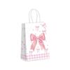 5PCS Sweet Pink Paper Gift Bags White Bow Handheld Design Pink Bow Theme Bow Themed Paper Material Candy Tote Bag Wedding Party