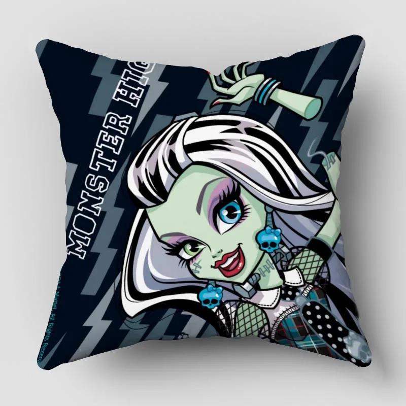 Monster High Pillow Cover Bedroom Home Office Decorative Pillowcase Square Zipper Pillow Cases Satin Fabric 10.16WJY