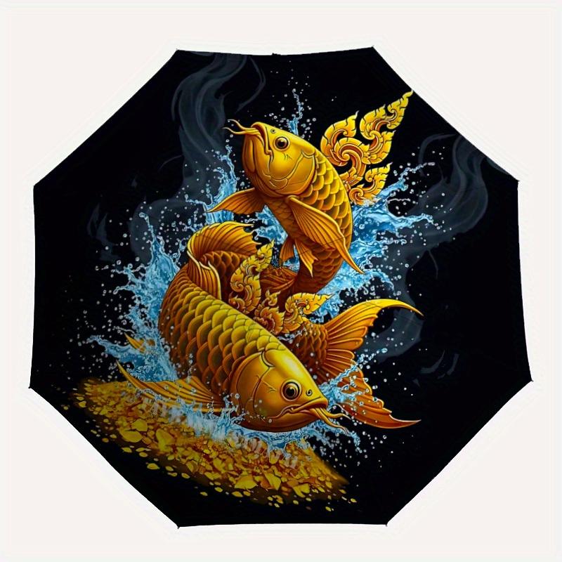 

1pc Golden Fishes Splash Automatic Open/Close, Foldable Compact Umbrella with 8-Rib Shaft, Perfect Gift For Men And Women, Casual Style, Vib