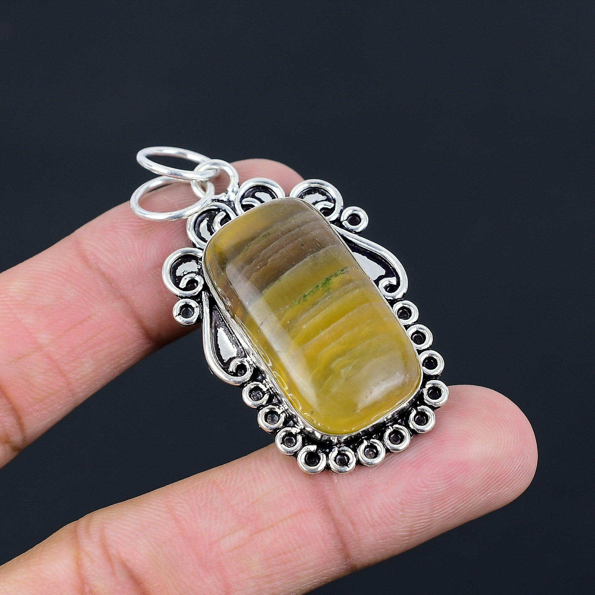 925 Sterling Silver Multi Fluorite Stone Wedding Unique Birthday Pendant Jewelry