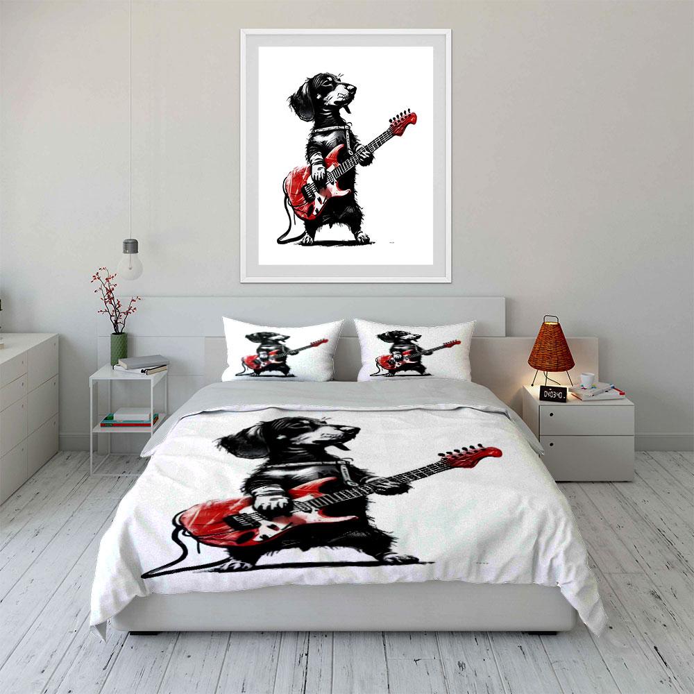 3Pcs Dog With Red Electric Guitar Duvet Cover Set With 3D Printing Design Soft Polyester Bedding Set All-Season Comfort