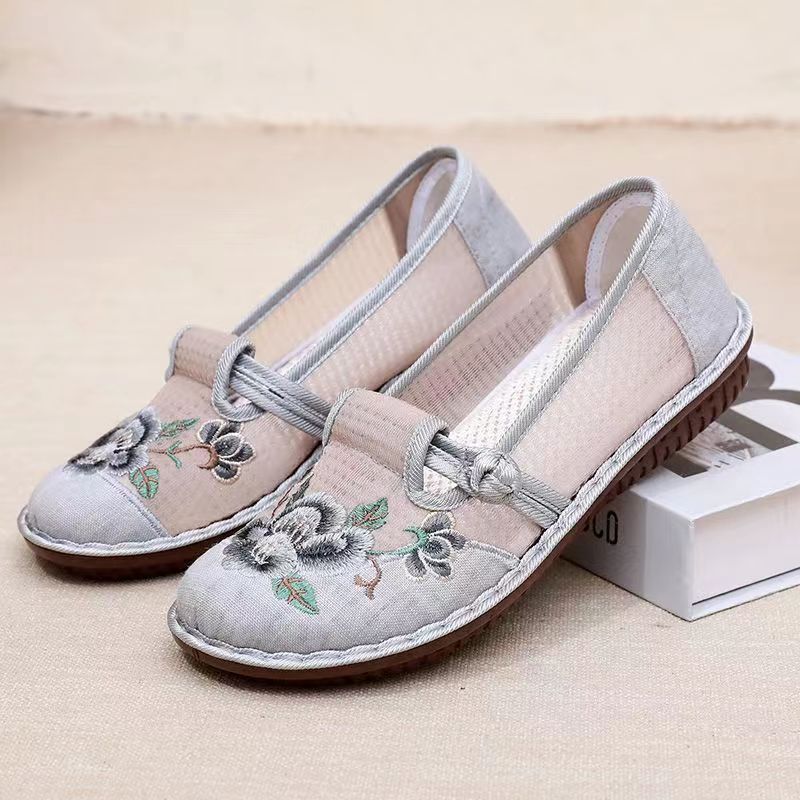 New Old Beijing Cloth Shoes Women's Breathable Mesh Ethnic Style Embroidered Shoes Middle-aged and Elderly Soles Sandals Mother Shoes
