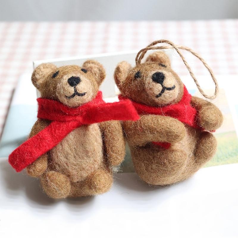 Brown Bear Pendant Keychain Felt Animal Charm Keyring Stylish Backpack Ornament Fashionable Accessory for Bags and Keys