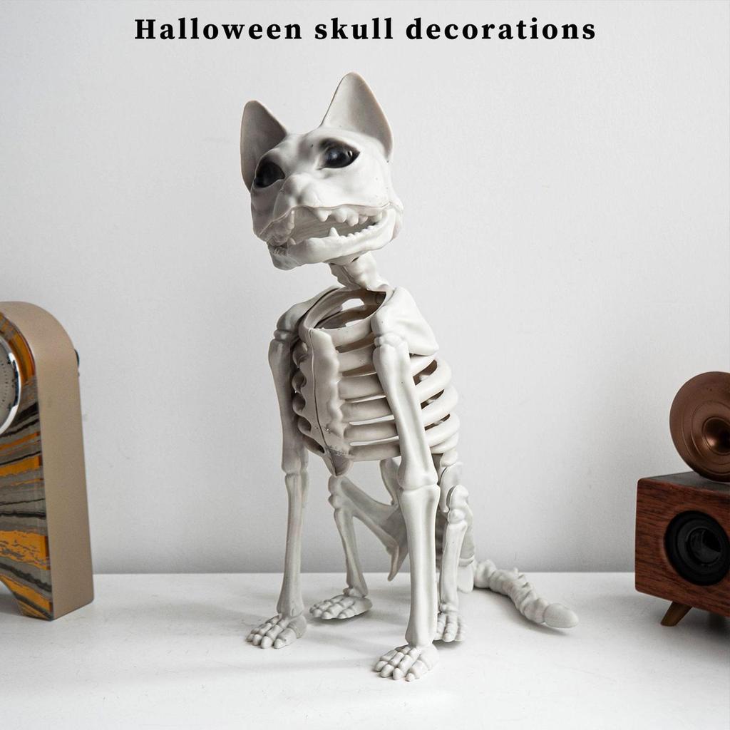 Creepy Cat Skeleton Realistic Sitting Animal Scary Decor For Indoor Lawn Outdoor Home Shelf Table Garden Halloween Parties
