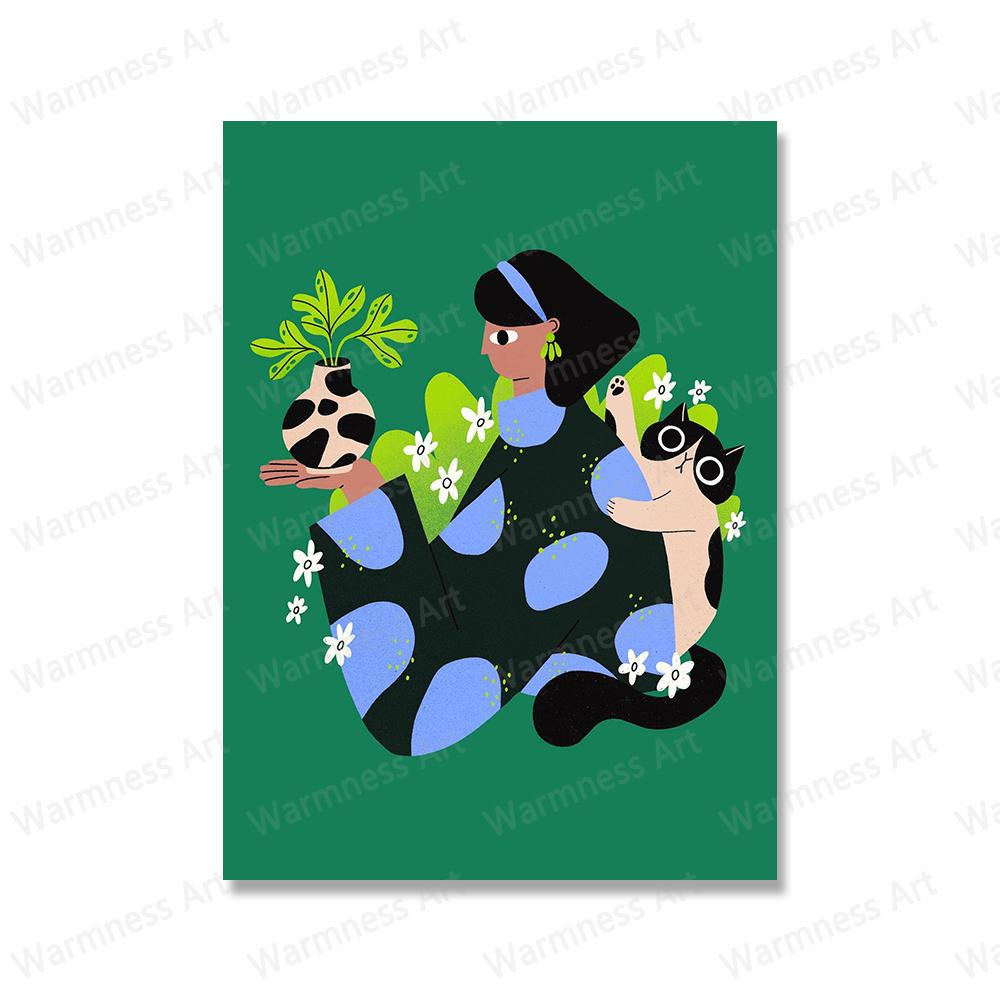 Nordic Girl With Food Posters Mojito Cocktail Canvas Painting Pizza Surfer Ice Cream Print Minimalist Picture Kitchen Home Decor
