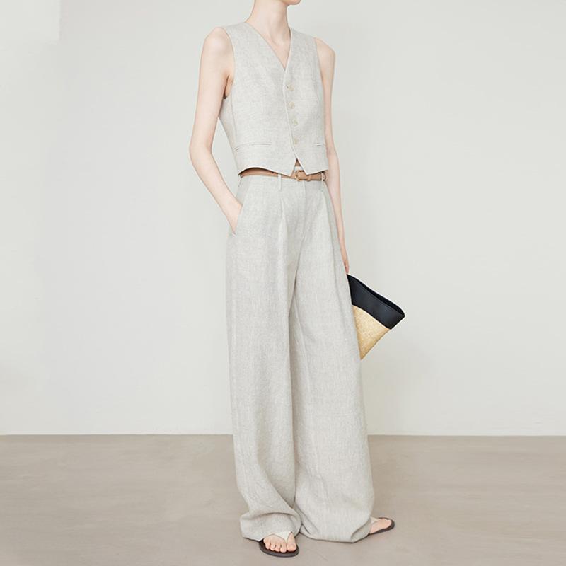 Thin rain dew linen single, short V-neck fashionable suit vest, Tencel money style, elegant V-neck vest