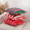 Decorative Ruffled Edge Cushion Case Soft Polyester Fabric Striped Pattern Home Accent Square Throw Pillow Cover