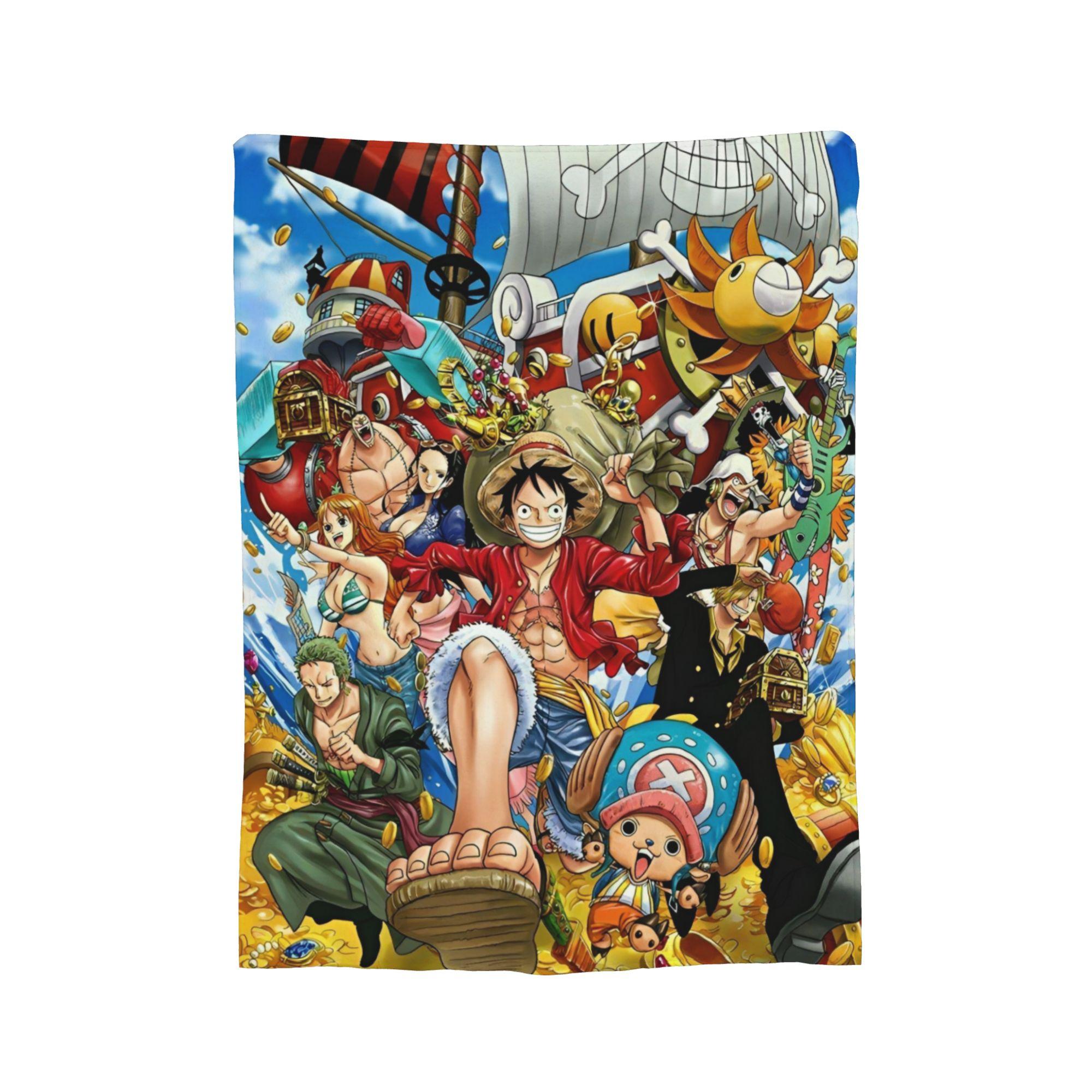 Luffy Anime Blanket Flannel Throw Blanket Bedding Couch Portable Ultra-Soft Warm Bedspreads for Everywhere Movie Office Travel 75x90cm