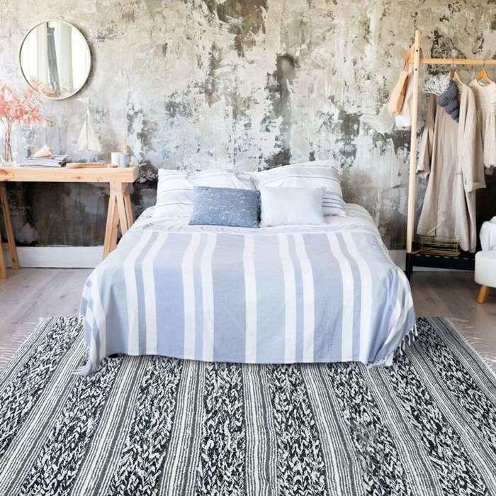 Tapis salon en coton bande relief blanc-noir 190x290