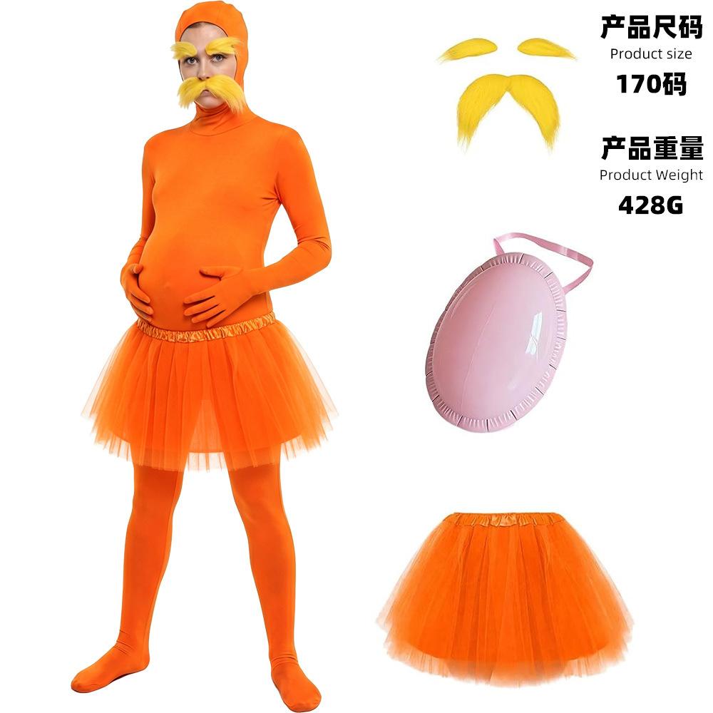 The Lorax Orange Full Face Puffy Skirt Zentai Set, Halloween Funny Party Performance Costume