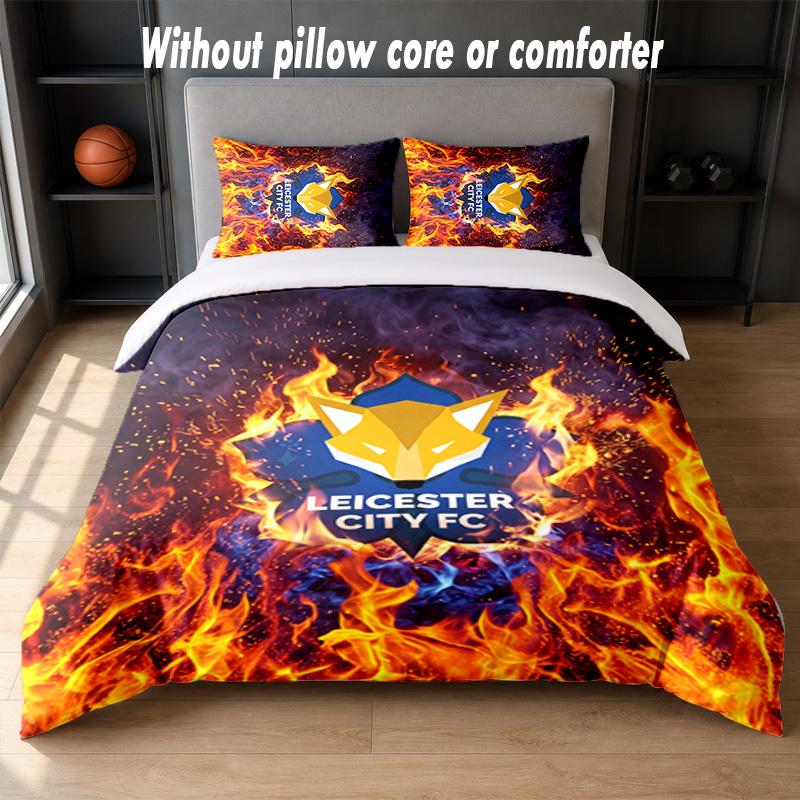 Leicester City Football Design Bed Bedding Set 1 Duvet Cover + 2 Pillowcases Soft Breathable Household Bed Linens