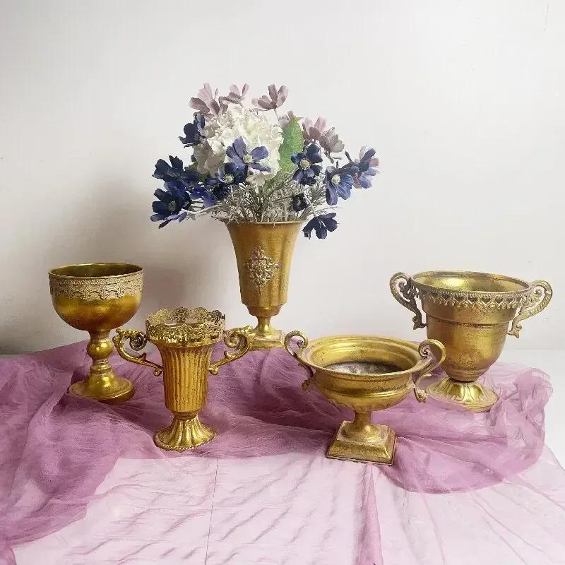 Europejski Styl Żelazny Wazon Hol Wejściowy Kompozycja Kwiatowa Na Biurko w Salonie Dekoracja Klasyczny Ozdoba na Przyjęcie Świąteczne