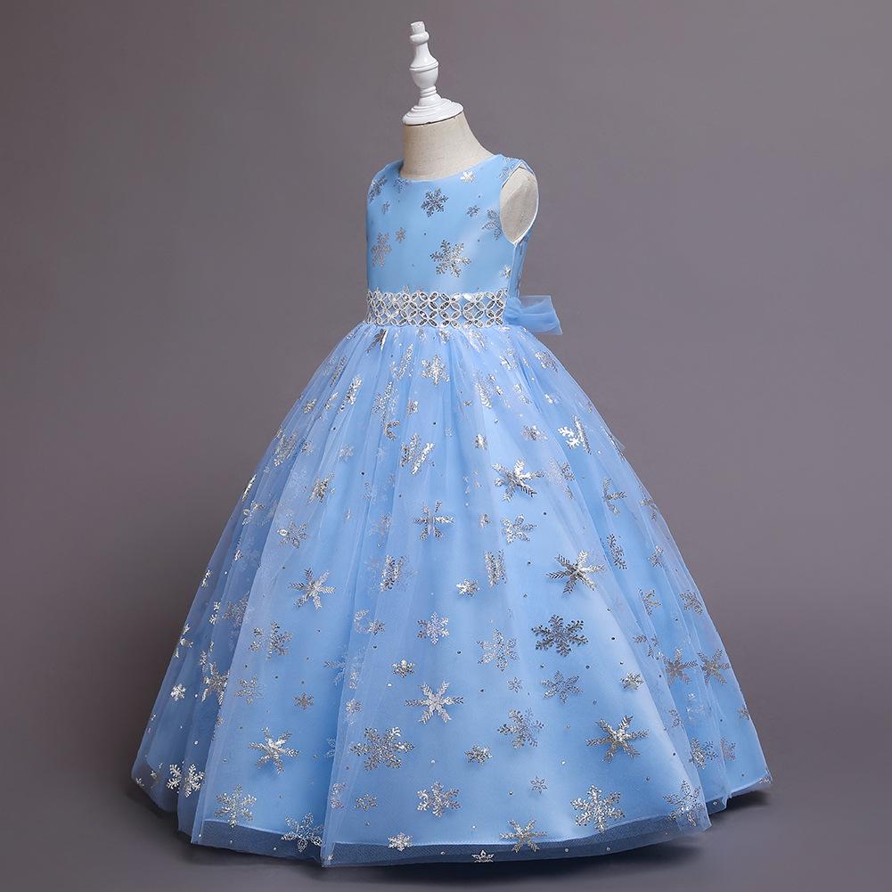 Summer Spring Autumn Kids Teen Girl Dress Sleeveless Snowflake Embroidery Mesh Princess Dresses Children Tutu Flower Girls Kid Party Ball Gown