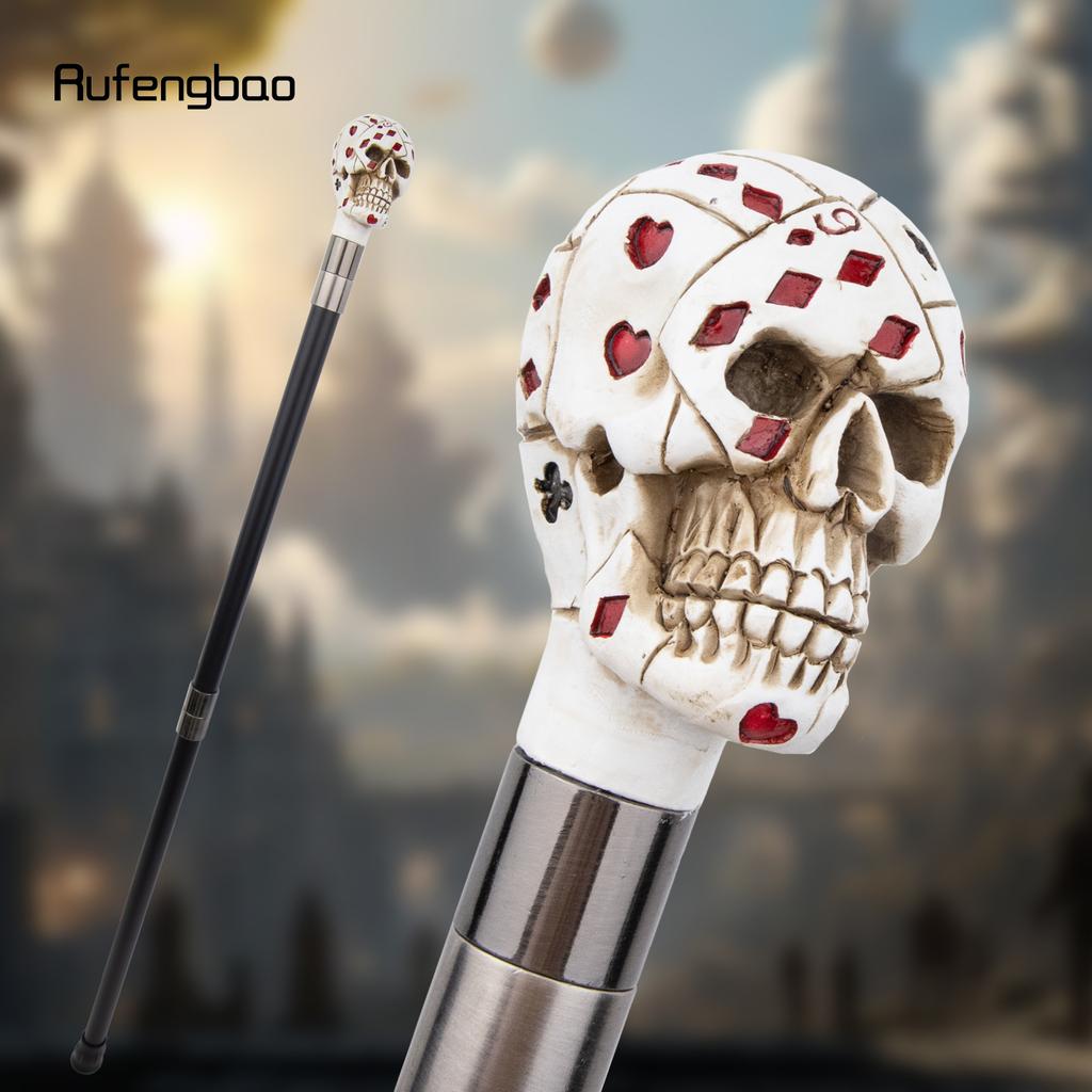 White Resin Skull Poker Head Walking Cane Fashion Decorative Steel Stick Gentleman Elegant Cosplay Cane Knob Crosier 94cm
