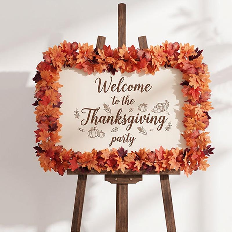 Artificial Maple Leaves Halloween Thanksgiving Decoration Autumn Fall Leaf Simulated Maple Leaf Garland Fallen Leaves Rattan