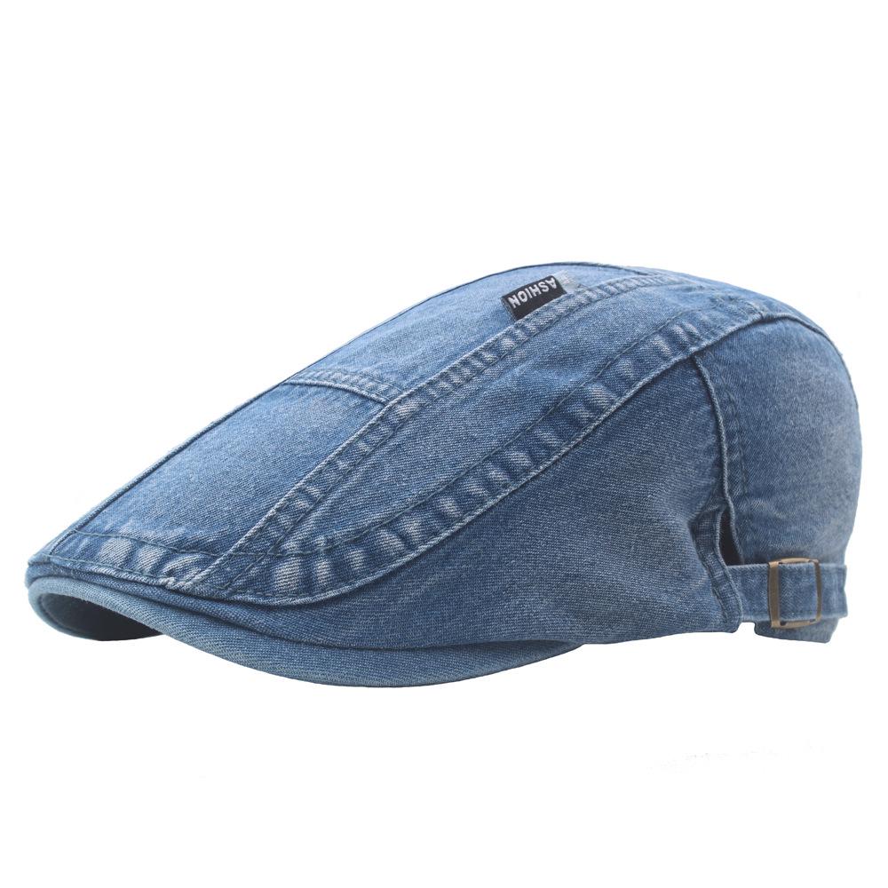 Men's Patchwork Washed Denim Beret: British-Style Casual Duckbill Newsboy Cap for Fall & Winter