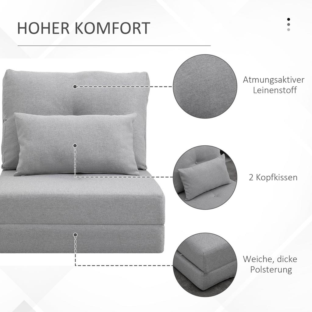 Floor Chair Folding Mattress Sleeping Mat, 2-in-1 Design, Removable Cushion, 60 x 80 x 56 cm, Gray