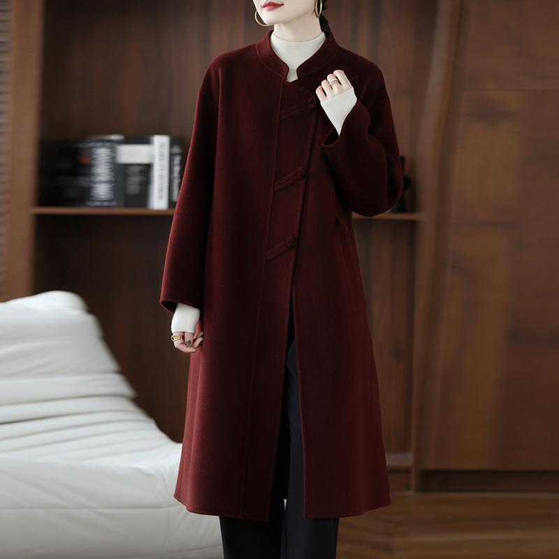 

Женское пальто из 100% шерсти TIDENOVEL Осеннее шерстяное длинное пальто Ручной работы Пальто-бушлат Зимняя теплая шерстяная длинная куртка Пальто L кофейный/красный