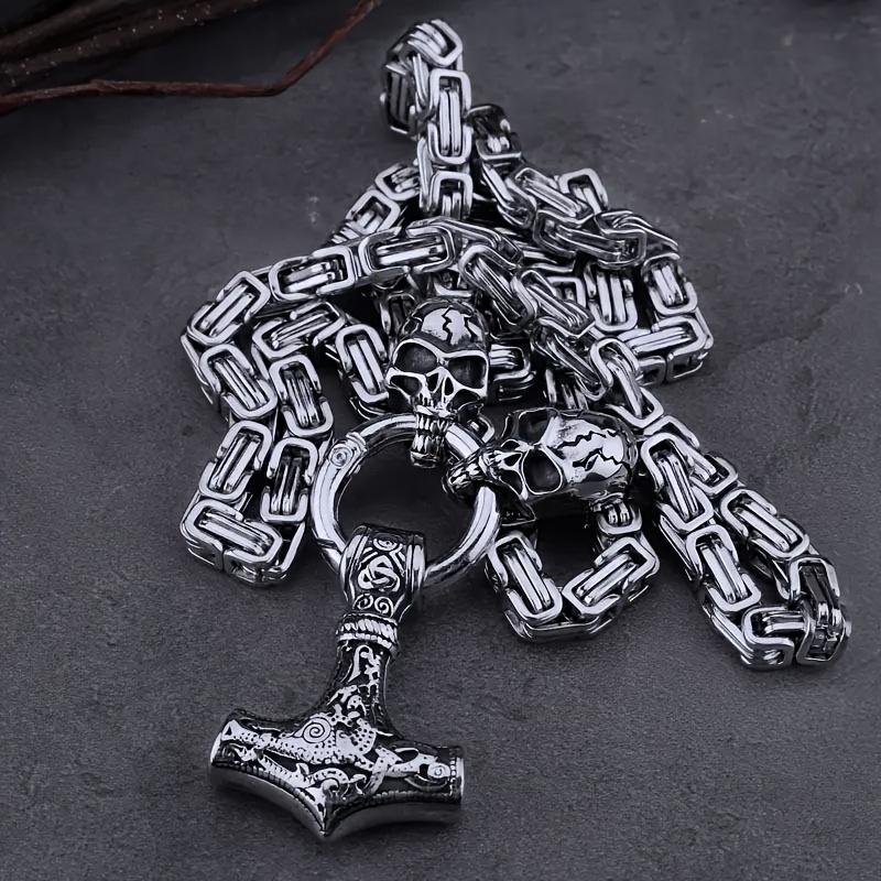 [Punk Skull Necklace] 1pc Punk Skull Hammer Pendant Necklace | Viking Style Men s Street Party Fashion Gift Accessory