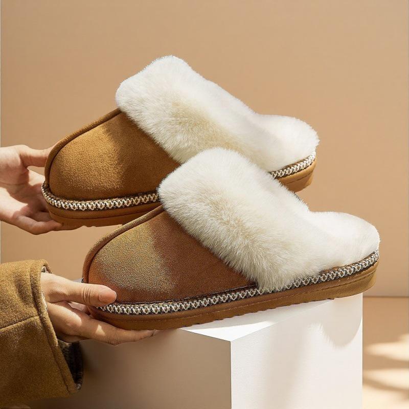 Women's Warm Furry British-Style Cotton Slippers, Non-Slip Thick Sole for Indoor/Outdoor Use, Suitable for Couples and Men