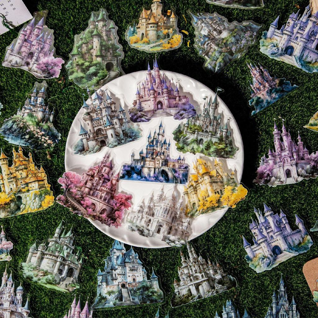 Fantasy Castle 3D Landscape PET Stickers - Retro Creative DIY Journal Stickers