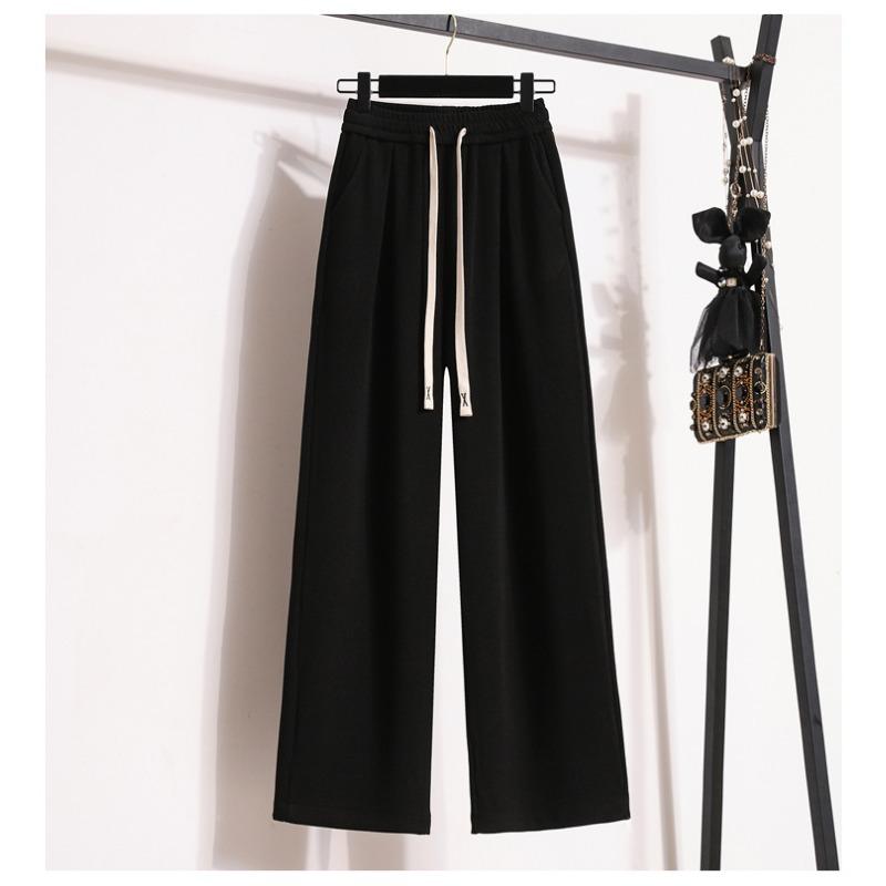 Dimanaf 2024 Plus Size New Long Pants Women Elastic Loose High Waist Vintage Solid Loose Soft Casual Drawstring Basic Trousers Wide Leg Pants 5XL