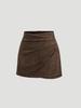 European and American Women's Faux Suede Mid-Waist Short Skirt - Wrinkled, Versatile for Spring and Autumn