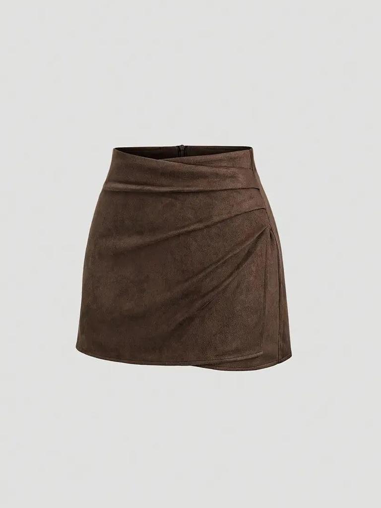 European and American Women's Faux Suede Mid-Waist Short Skirt - Wrinkled, Versatile for Spring and Autumn