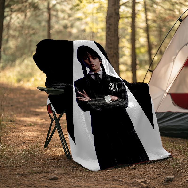 1pc Addams Family Wednesday2 Theme Blanket - Digital Print, Polyester, Cozy for All Seasons, Perfect for Outdoor, and Travel