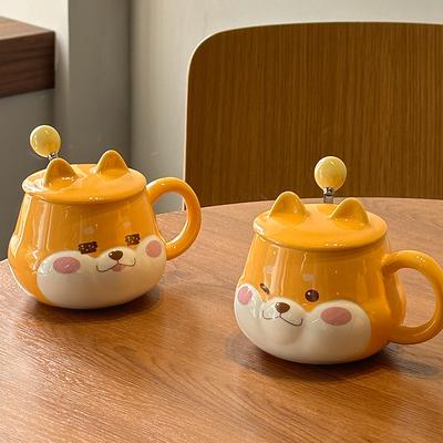 Kreskówka uroczy Shiba Inu ceramiczny kubek z pokrywką wysokiej jakości kubek na wodę pamiątkowy prezent kreatywny kubek szczeniak