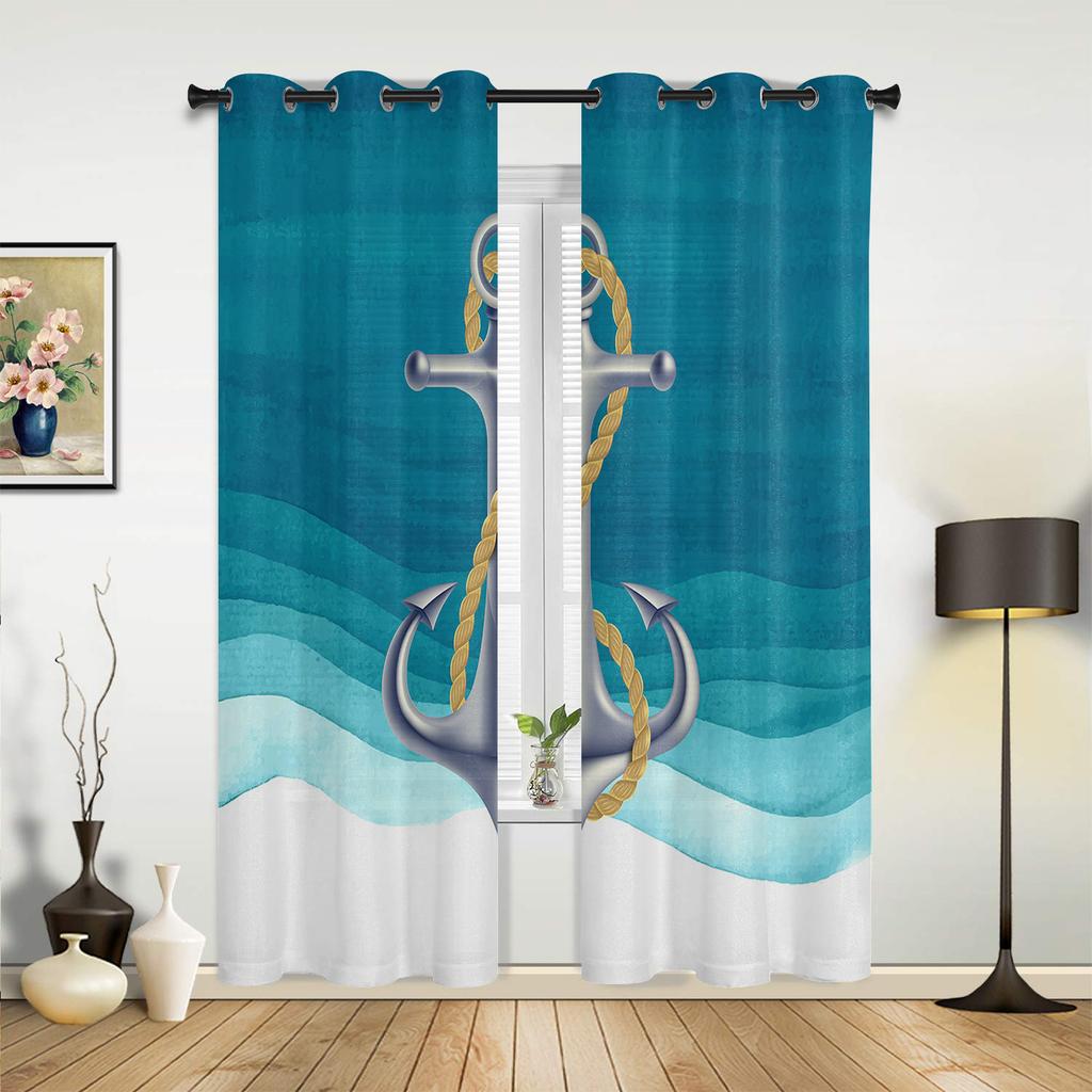 Perdele Ocean Gradient Anchor Teal pentru dormitor, living, fereastră, jaluzele, bucătărie, decor pentru casă, draperii