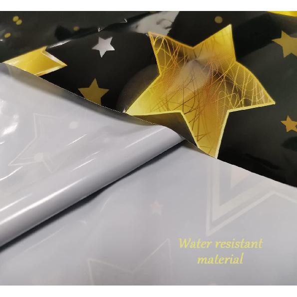 2Pack Black and Gold Tablecloth for Rectangle Tables, Plastic Disposable Star Table Covers for Birthday, Wedding, Anniversary, Picnics, Graduation,