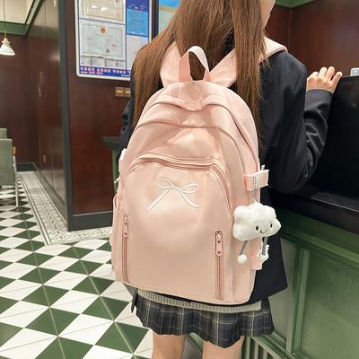 School Bag Solid Color Cute Bow Backpack New High Value Junior High School Student School Bag Commuting Travel Versatile Backpack