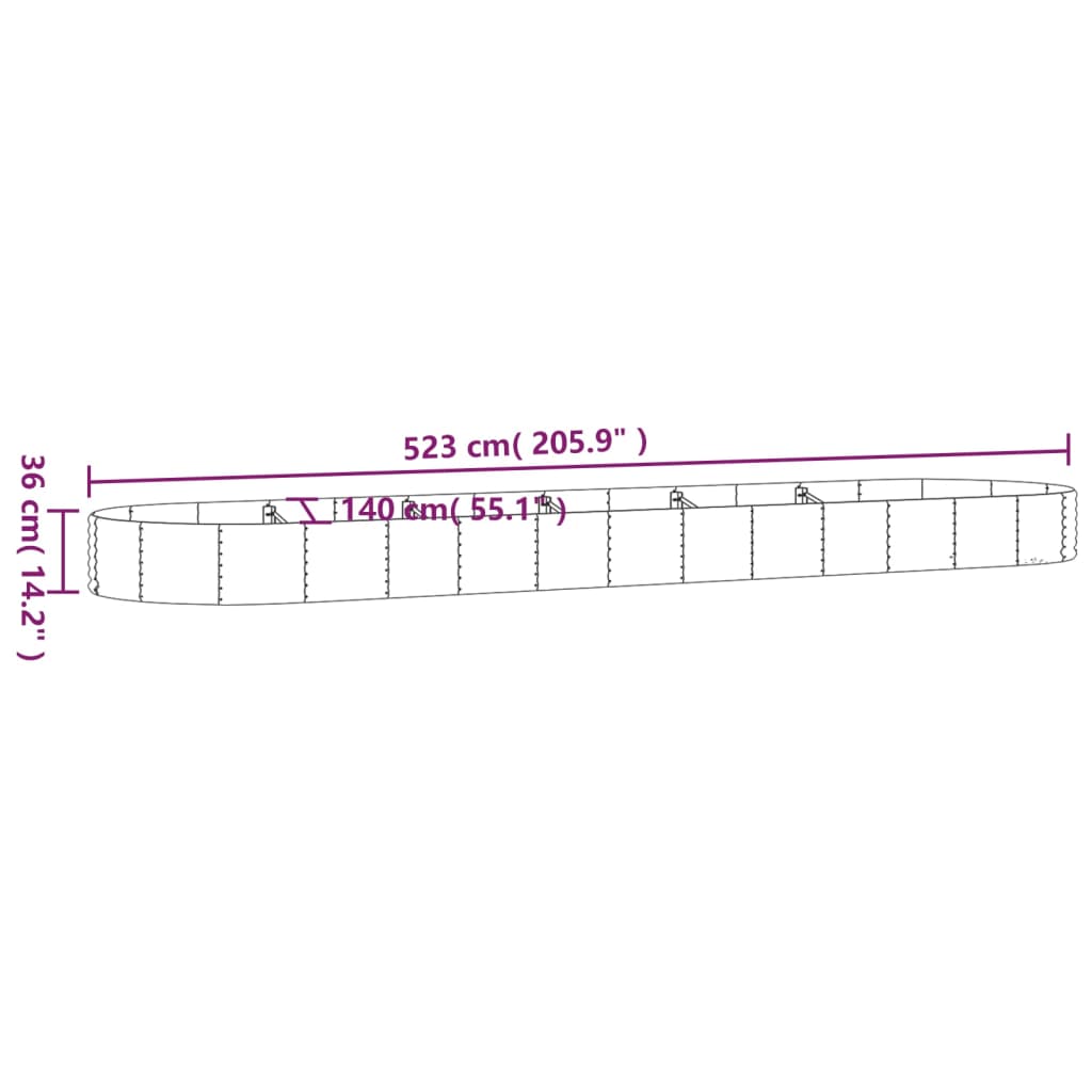 Raised Garden Bed Galvanized Steel 523 X 140 X 36 Cm Brown