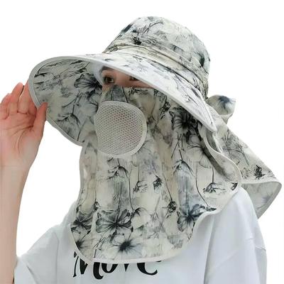Women Sun Hat Breathable Shawl Integrated Picking Tea Hat Uv Protection Wide Brim Mesh Sunscreen Hat