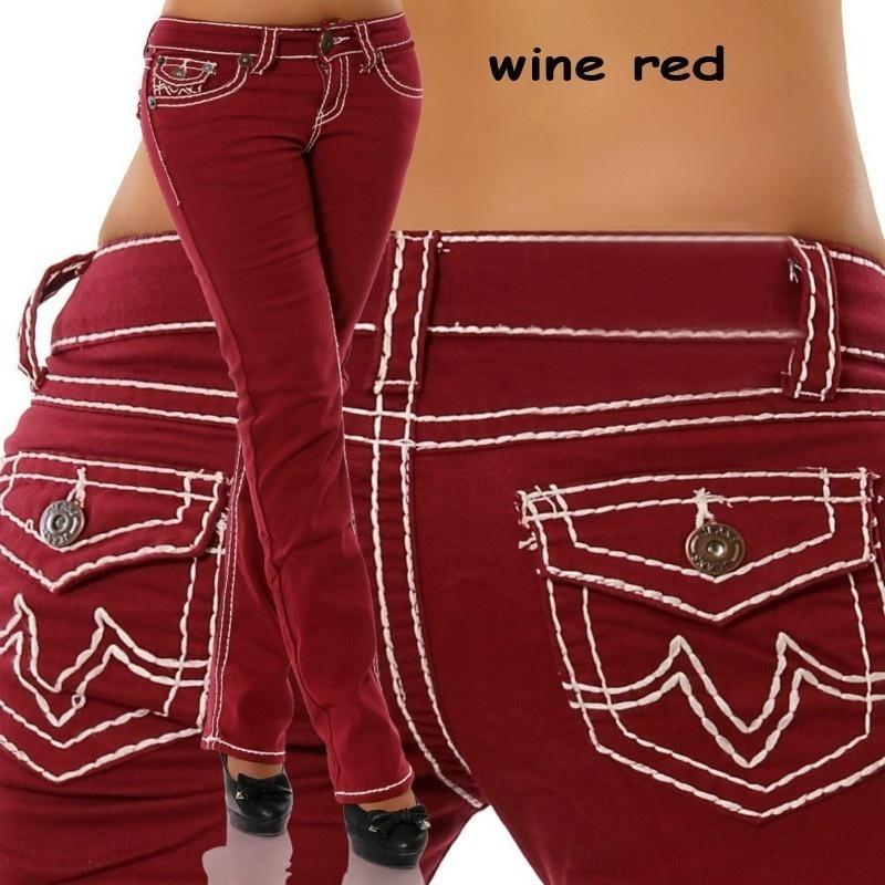 Women's Low Waist Straight Jeans Slim Denim Long Pants Plus Size