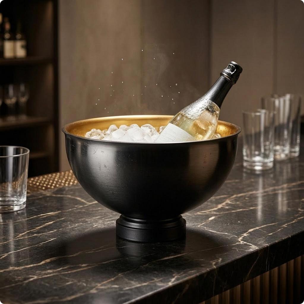 Stainless Steel Ice Container Wide Bowl Round Barware Glossy Finish Bar Accessory