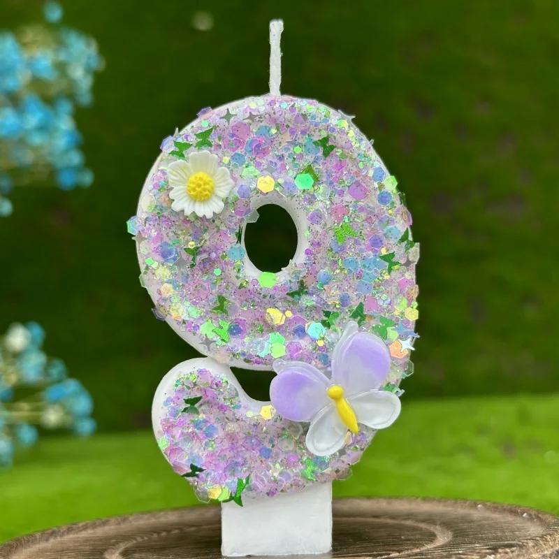 

0-9 Number DIY Birthday Candles Butterfly Flowers Children s Birthday Girls Number Cake Decorations Candle Room Decor