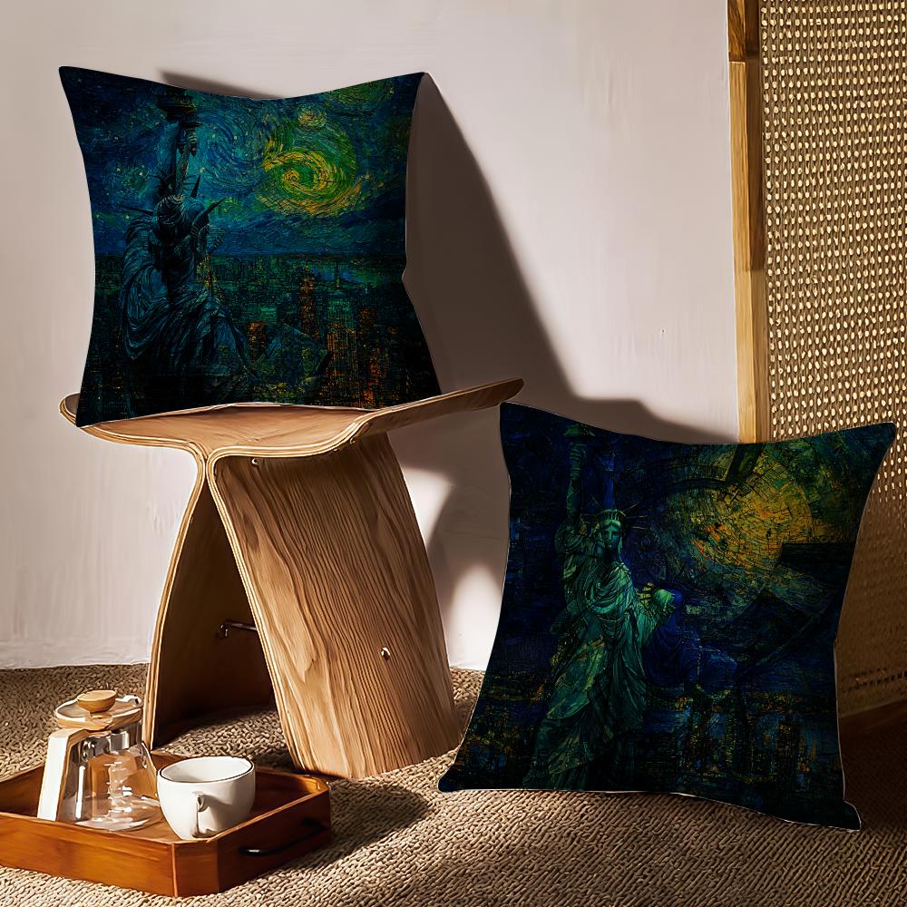 G-Goddess Of L-Liberty Cushion Cover Anti-dustmite Pillowcase Invisible Zipper Silky Short Plush Sofa Cushion Cover