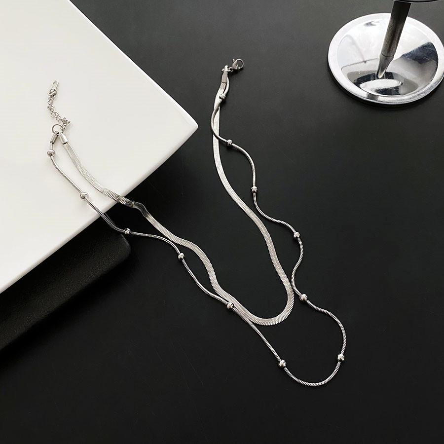 Minimalist Titanium Steel Double-Layer Snake Chain Necklace for Women