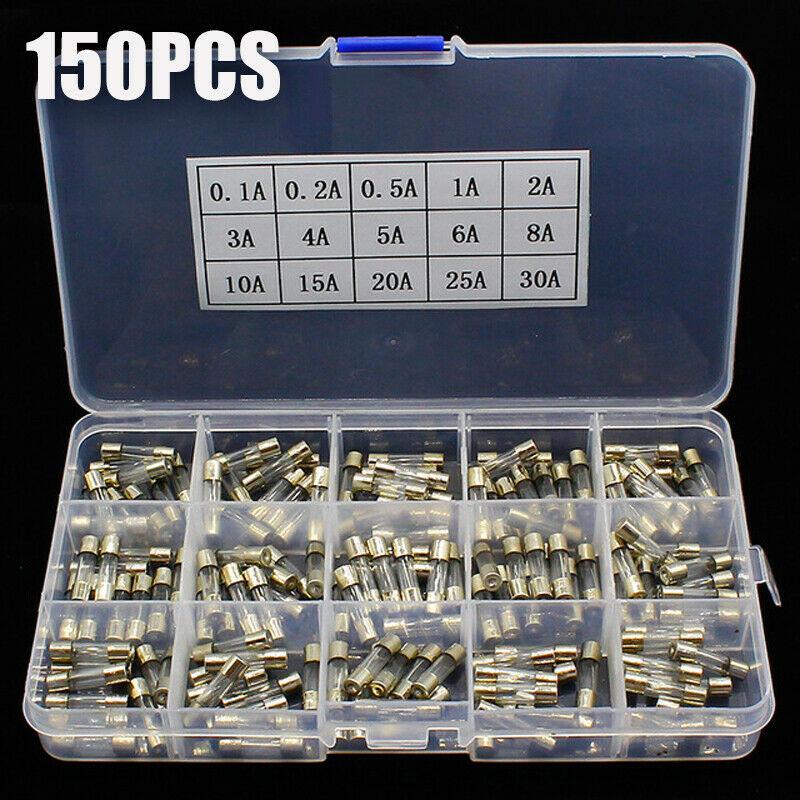 Complete Kit of 150pcs 5x20mm Quick Blow Glass Tube Fuses from 0 1A to 30A for Safe Electrical Applications and Repairs